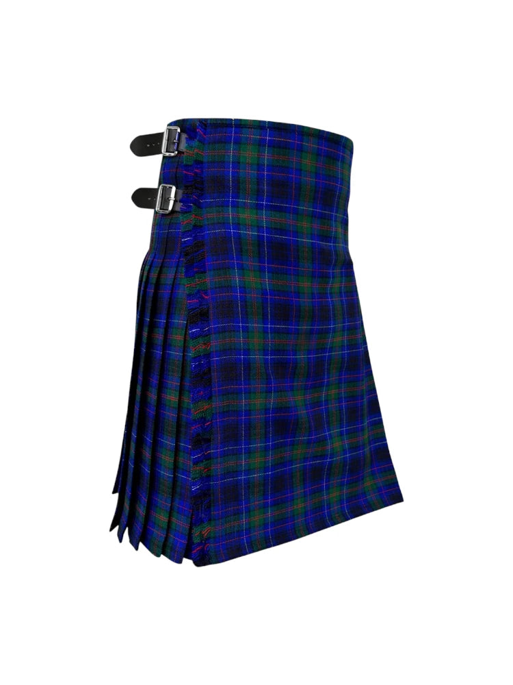Blue plaid kilt on a white background