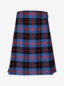 Plaid kilt with blue, black, and red pattern on a white background