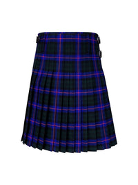 Plaid kilt with black and blue pattern on a white background