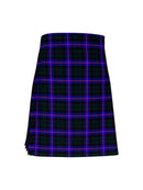 Plaid kilt with black and blue pattern on a white background
