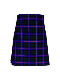 Plaid kilt with black and blue pattern on a white background