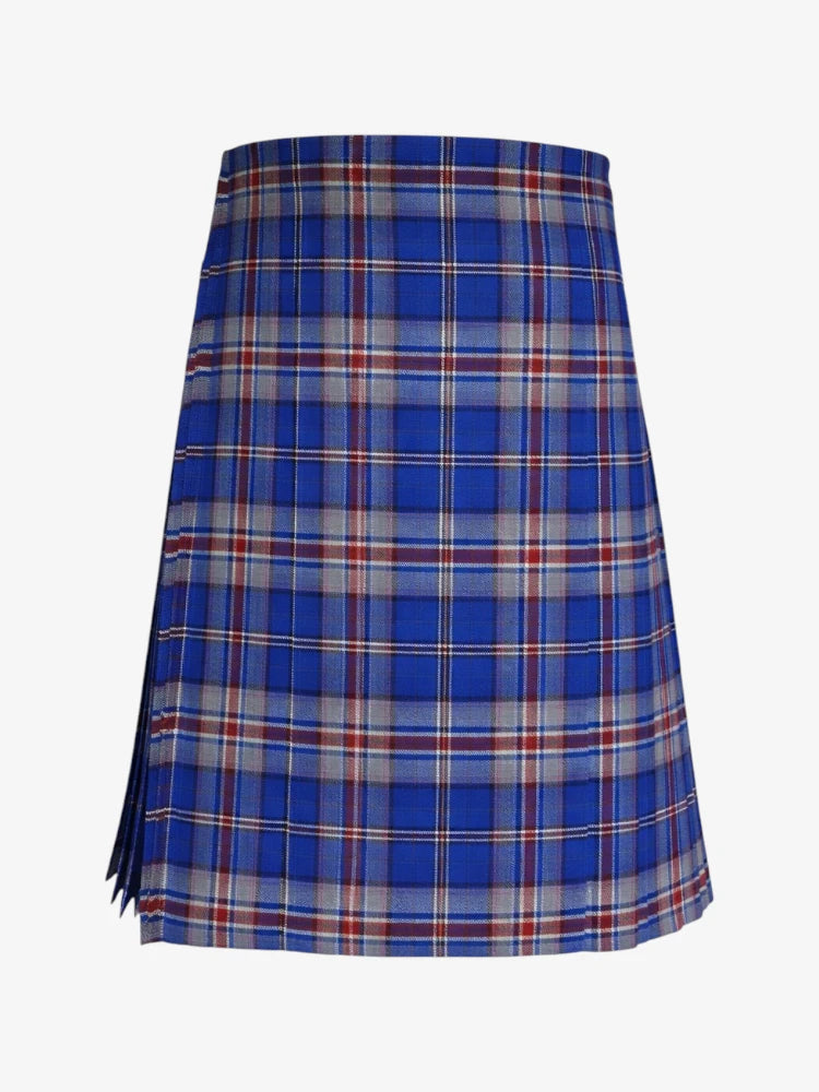 Blue plaid kilt on a white background