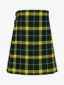 Green and yellow plaid kilt on a white background