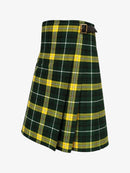 Green and yellow plaid kilt with a belt on a white background