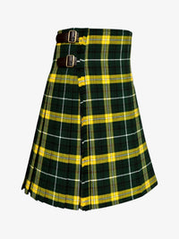 Green and yellow plaid kilt on a white background