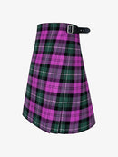 Plaid kilt with purple and green pattern on a white background