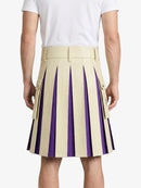 Beige Leather Kilt With Purple Pleats Back