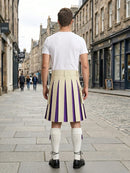 Beige Leather Kilt With Purple Pleats Back Side