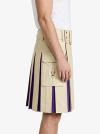 Beige Leather Kilt With Purple Pleats Right