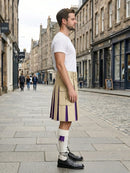 Beige Leather Kilt With Purple Pleats Right Side
