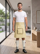 Beige Leather Utility Kilt Front Side