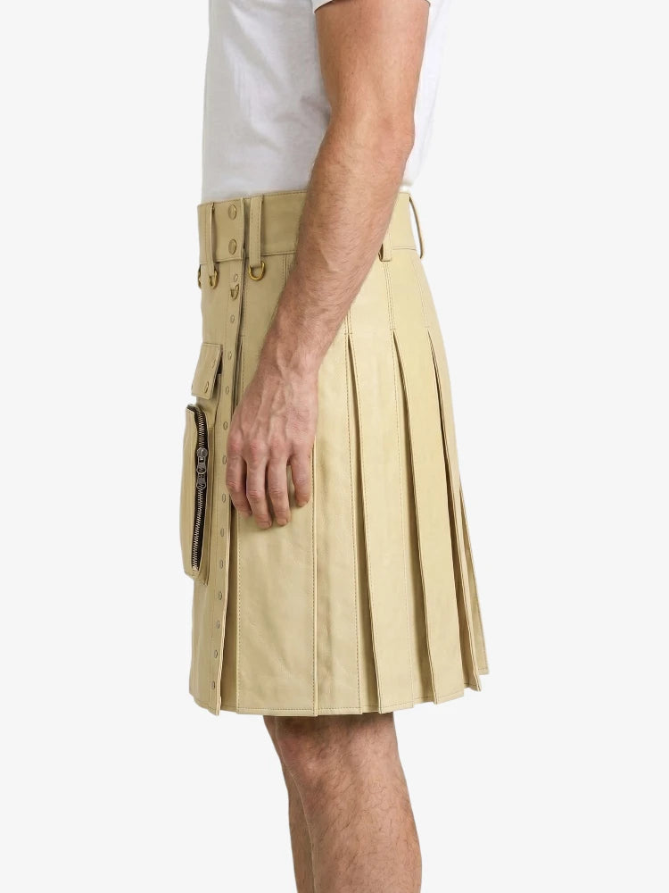 Beige Leather Utility Kilt Left