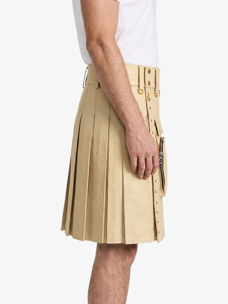 Beige Leather Utility Kilt Right