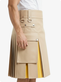 Beige kilt with yellow accent on a white background