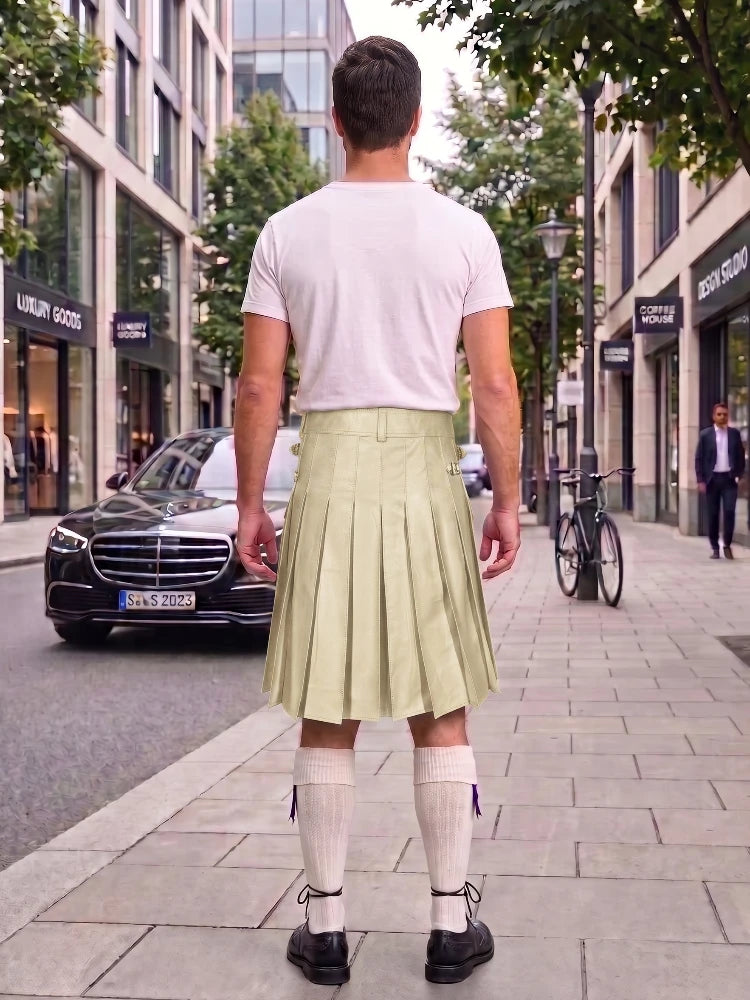 Biege Leather Utility Kilt with Sporran