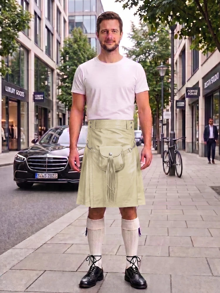 Biege Leather Utility Kilt with Sporran