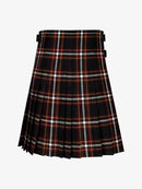 Plaid kilt with black, red, and white pattern on a white background