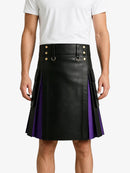 Black Leather Kilt With Purple Pleats
