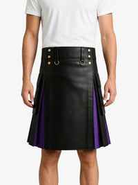 Black Leather Kilt With Purple Pleats