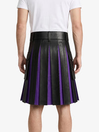 Black Leather Kilt With Purple Pleats Back