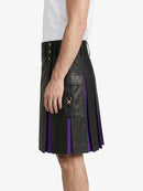 Black Leather Kilt With Purple Pleats Left