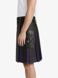 Black Leather Kilt With Purple Pleats Left