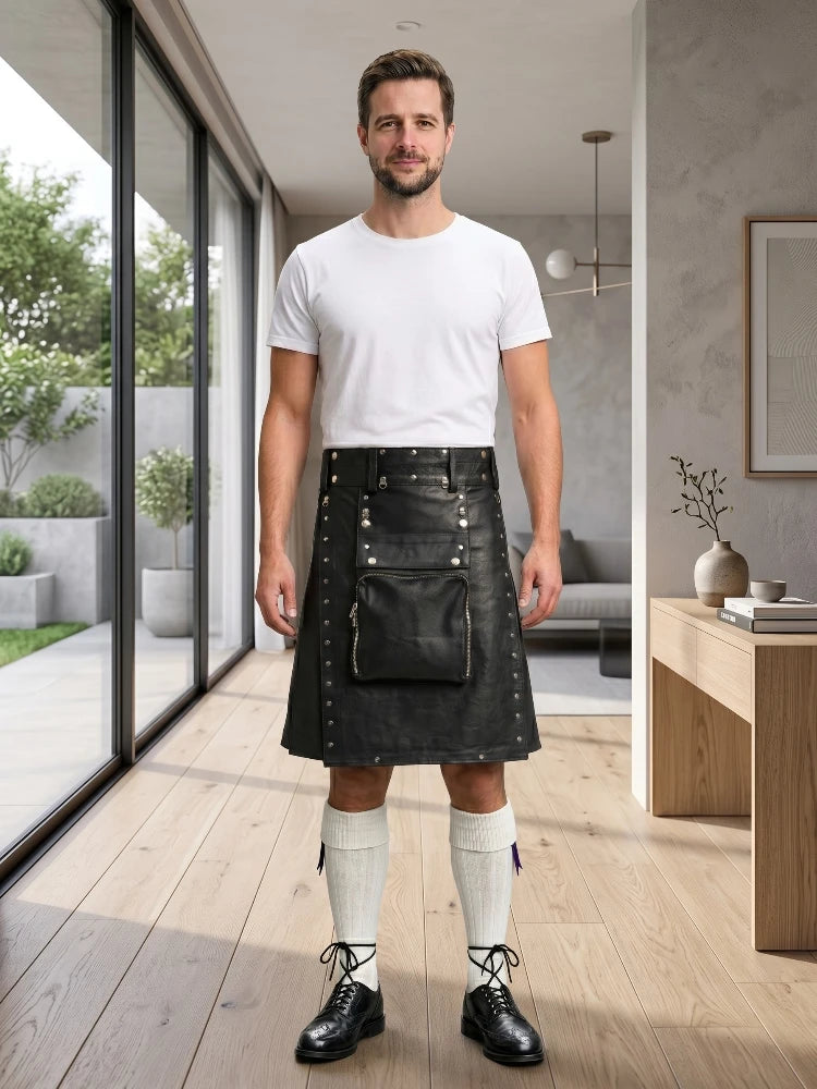 Black Leather Utility Kilt