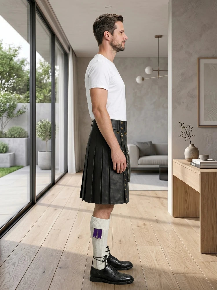 Black Leather Utility Kilt Right Side