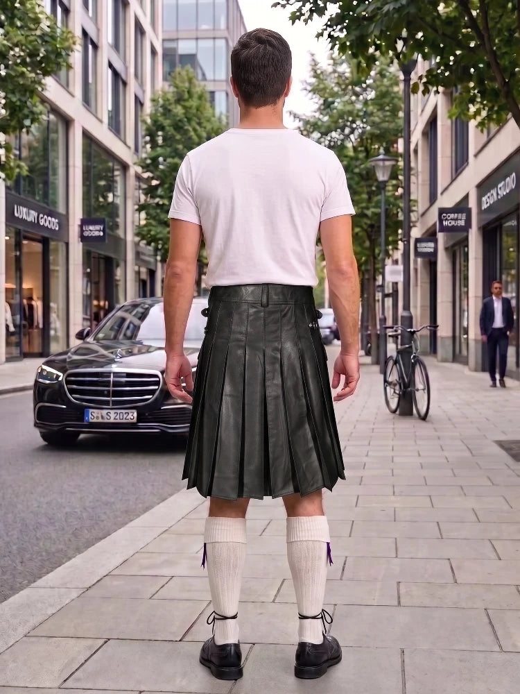 Black Leather Utility Kilt with Sporran