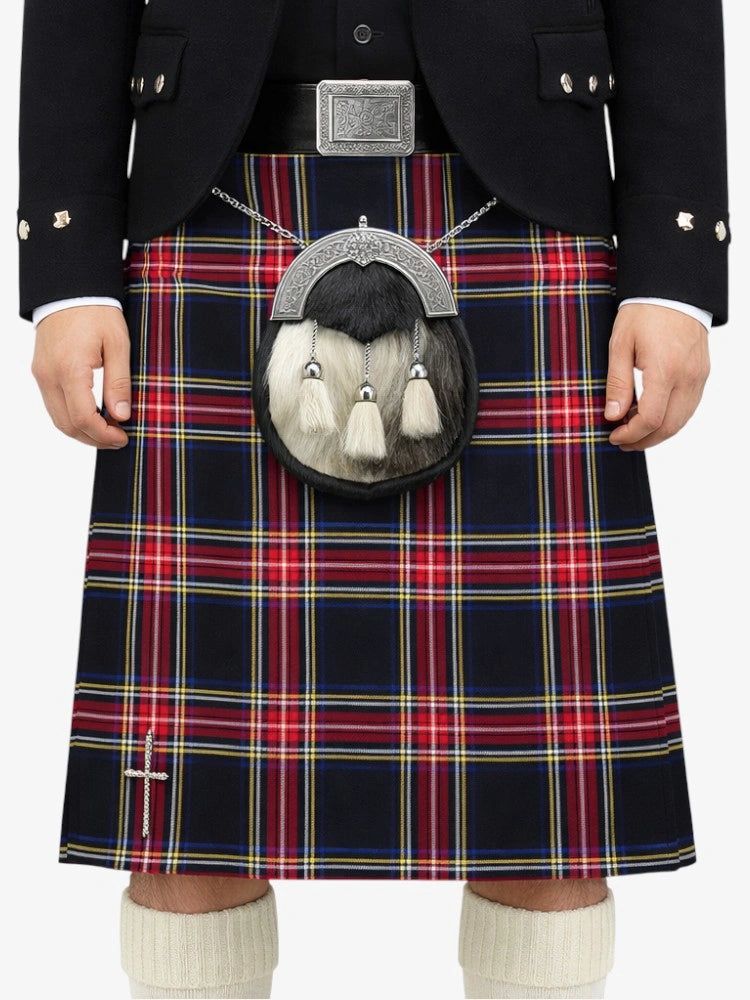 Black Stewart Tartan Kilt Model Front