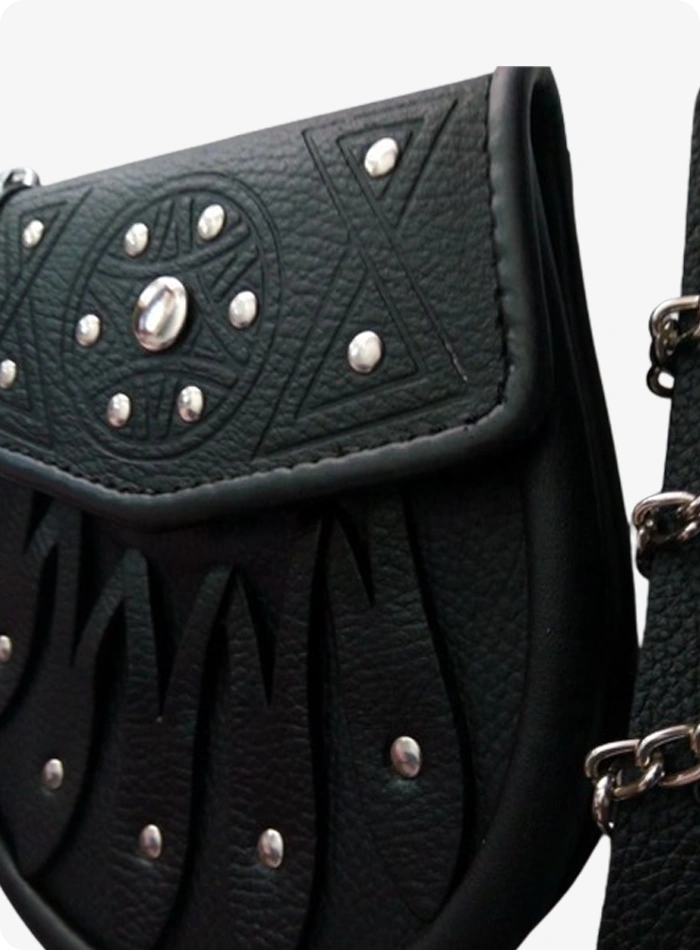 Custom Made Black Three Tassel Leather Sporran With Chain Belt