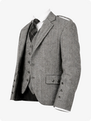 Gray tweed suit jacket on a white background