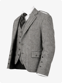 Gray tweed suit jacket on a white background