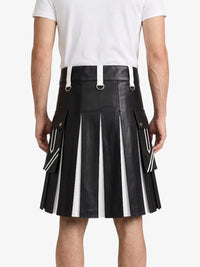 Black and White Leather Hybrid Utility Kilt Back