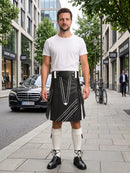 Black and White Leather Hybrid Utility Kilt Front