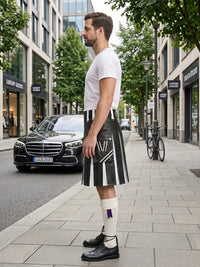 Black and White Leather Hybrid Utility Kilt Left Side