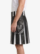 Black and White Leather Hybrid Utility Kilt Right