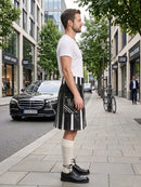 Black and White Leather Hybrid Utility Kilt Right Side