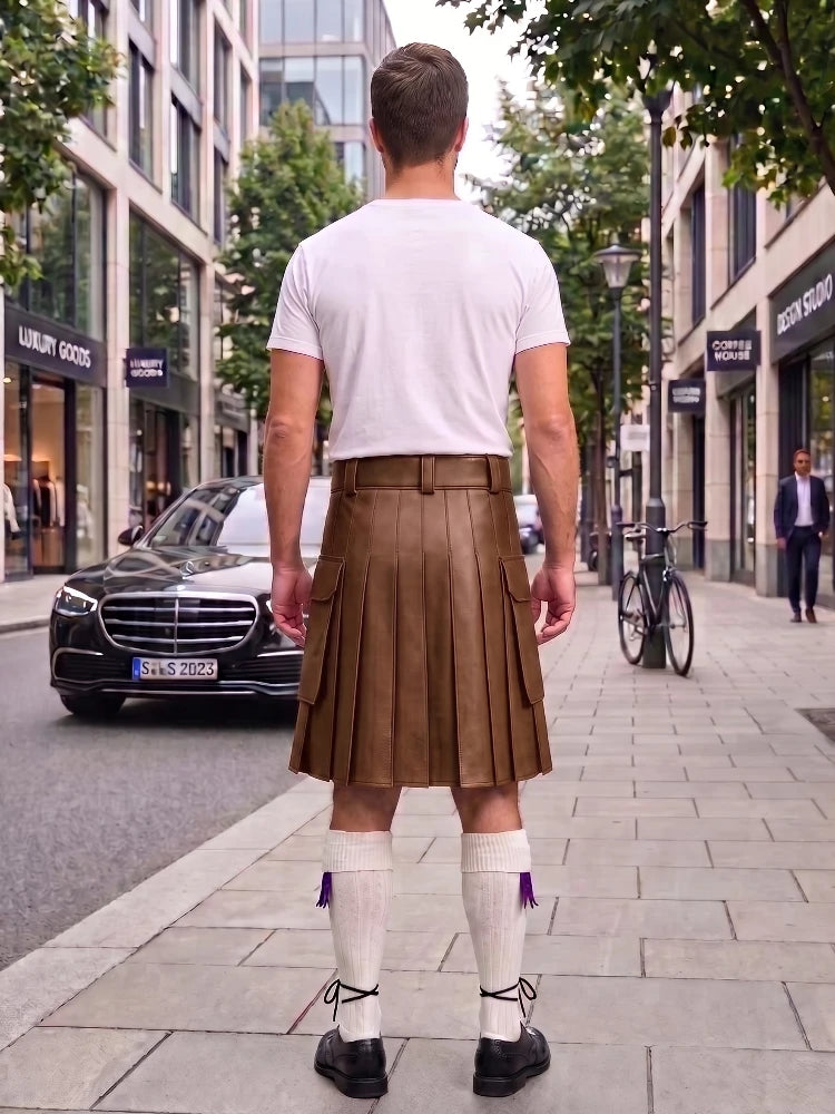 Brown Leather Kilt For Men Tactical Utility Kilts