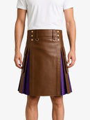Brown Leather Kilt With Purple Pleats