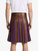 Brown Leather Kilt With Purple Pleats Back