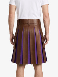 Brown Leather Kilt With Purple Pleats Back