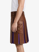 Brown Leather Kilt With Purple Pleats Left