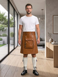 Brown Leather Utility Kilt Front Side