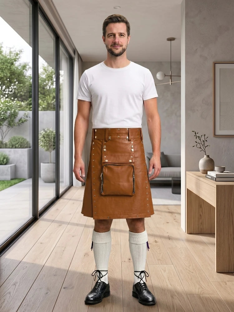 Brown Leather Utility Kilt