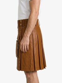 Brown Leather Utility Kilt Left