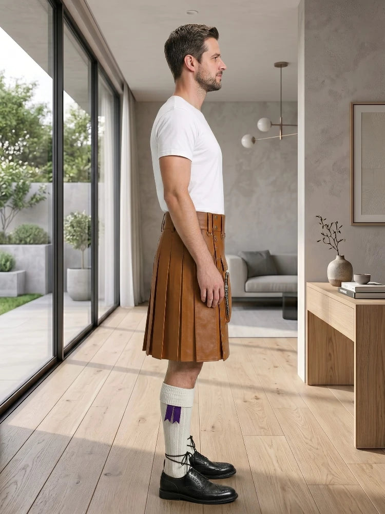 Brown Leather Utility Kilt Right Side