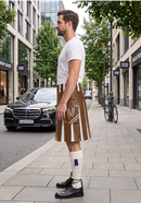 Brown and White Leather Hybrid Utility Kilt left side