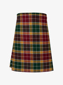 Plaid kilt with green, red, and yellow pattern on a white background