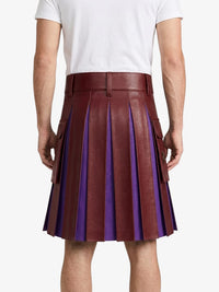 Burgundy Leather Kilt With Purple Pleats Back